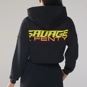 Savage X Fenty Essential Racer Cropped Hoodie In Black Size Small